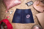 Kisses Diamante Mini Skirt: Dark Wash